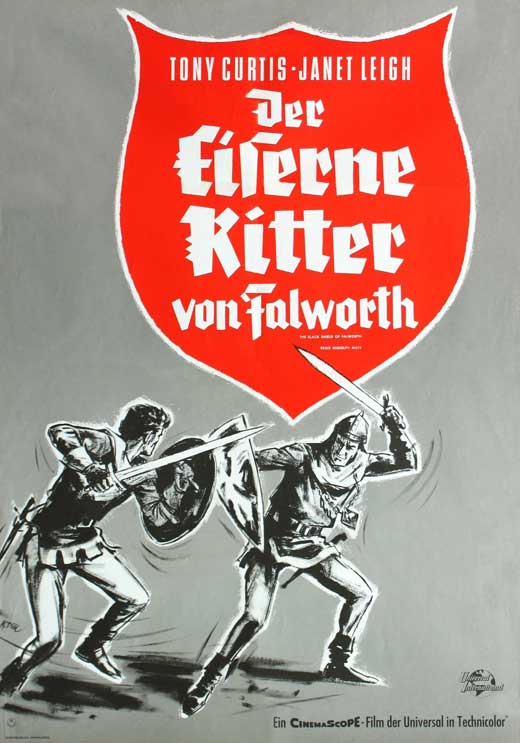 The Black Shield of Falworth Movie Poster Print featuring dramatic scenes from the film.