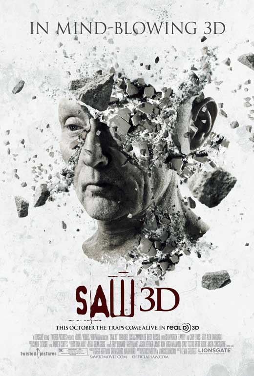 Saw 3D Movie Poster Print featuring chilling horror imagery.