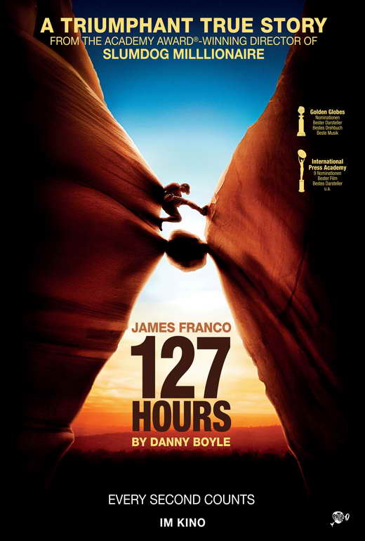 127 Hours Movie Poster Print featuring dramatic imagery of survival.