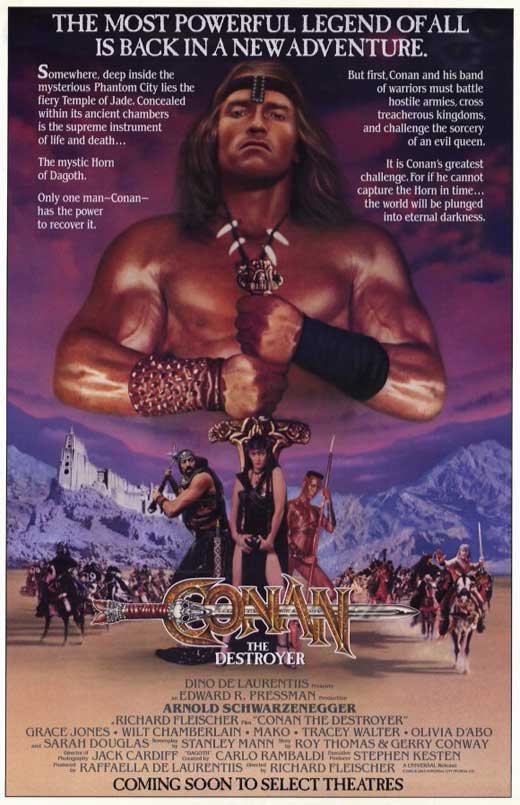 Conan the Destroyer Movie Poster Print showcasing the iconic warrior in vibrant colors.