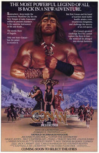 Conan the Destroyer Movie Poster Print showcasing the iconic warrior in vibrant colors.