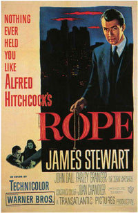 Rope movie poster print by Alfred Hitchcock featuring classic film imagery.