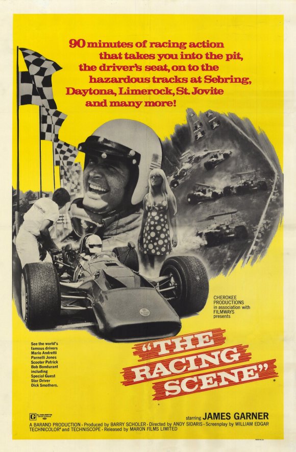The Racing Scene Movie Poster Print showcasing thrilling motorsport action.