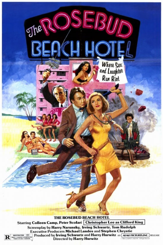 Rosebud Beach Hotel Movie Poster Print showcasing vibrant seaside visuals.