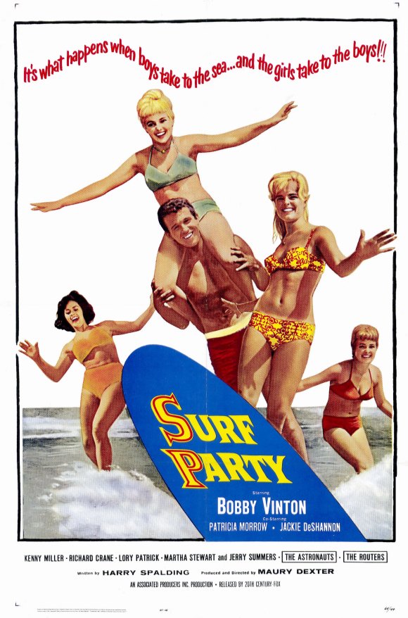 Surf Party Movie Poster Print featuring vibrant beach-themed artwork.