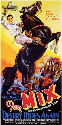 Destry Rides Again Movie Poster Print showcasing classic Western film art.