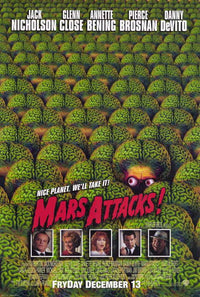Mars Attacks! movie poster print featuring vibrant colors and iconic design.