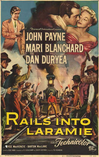 Rails Into Laramie Movie Poster Print showcasing classic Western film art.