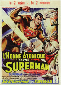 Atom Man vs. Superman Movie Poster Print showcasing classic superhero art.