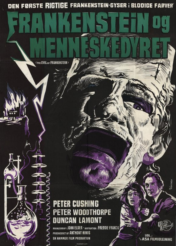 The Evil of Frankenstein movie poster print featuring classic horror art.
