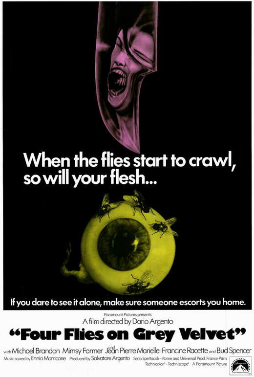 Four Flies on Grey Velvet Movie Poster Print showcasing cinematic suspense.