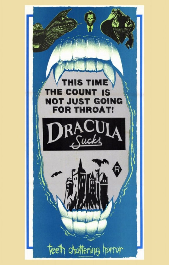 Dracula Sucks Movie Poster Print showcasing vintage horror-comedy artwork.