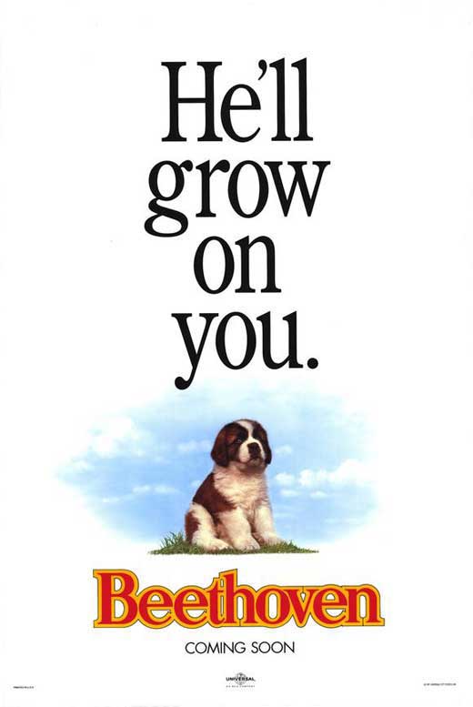 Beethoven Movie Poster Print featuring the beloved St. Bernard, perfect for family decor.