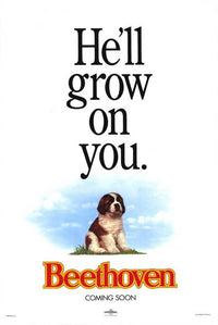 Beethoven Movie Poster Print featuring the beloved St. Bernard, perfect for family decor.