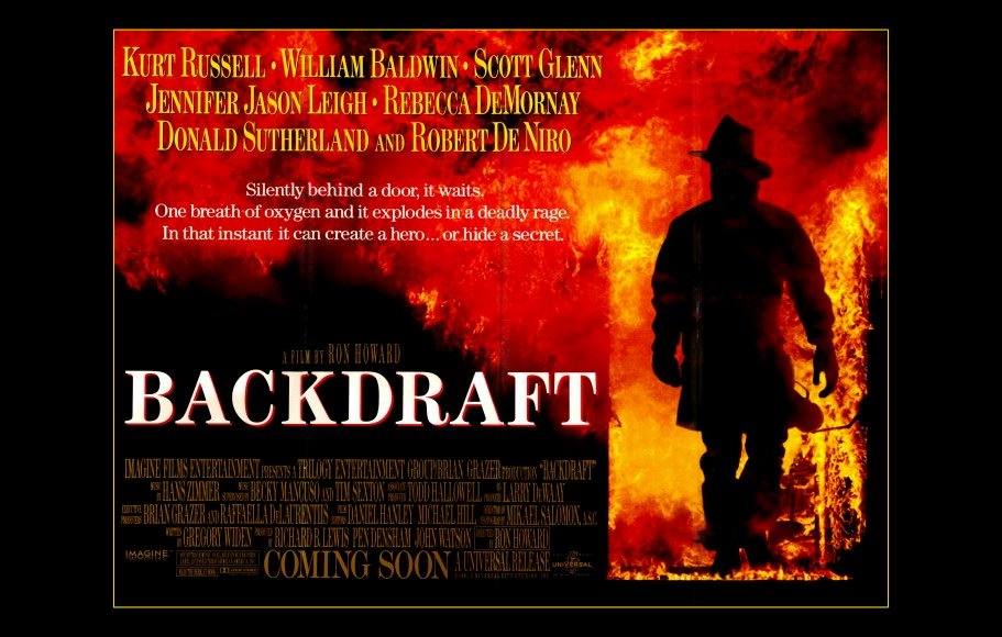 Backdraft Movie Poster Print showcasing intense action and drama.