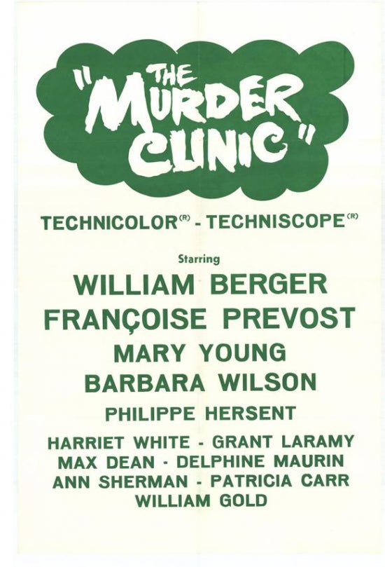 The Murder Clinic Movie Poster Print showcasing suspense and intrigue.