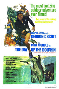 The Day of the Dolphin movie poster print featuring vibrant aquatic imagery.