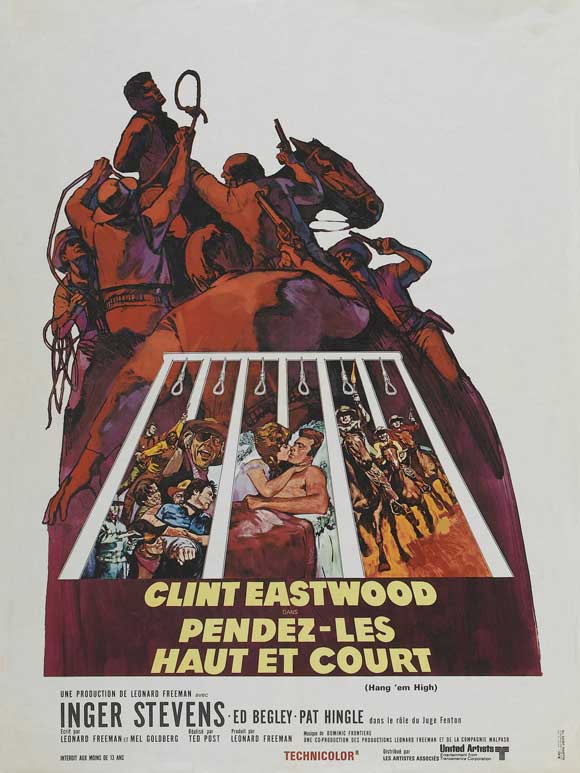 Hang 'Em High Movie Poster Print showcasing iconic western film scenes.