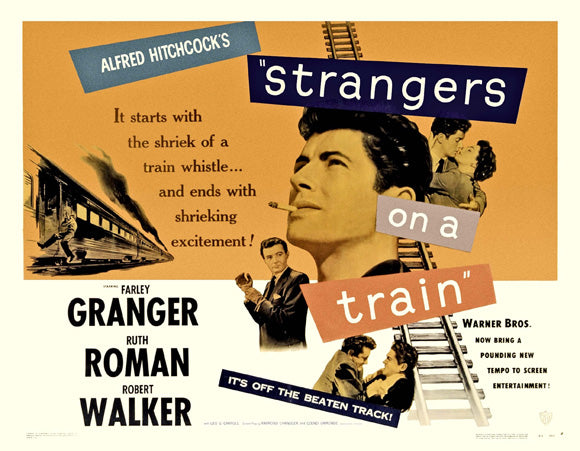 Strangers on a Train Movie Poster Print showcasing classic Hitchcock film art.