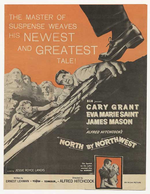 North by Northwest Movie Poster Print showcasing classic film art.