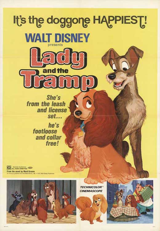 Lady and the Tramp Movie Poster Print featuring classic Disney characters.