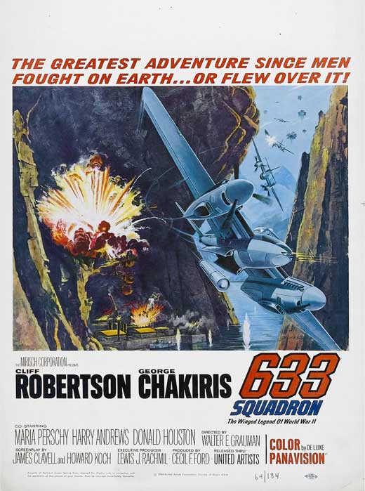 633 Squadron Movie Poster Print showcasing aerial warfare theme.
