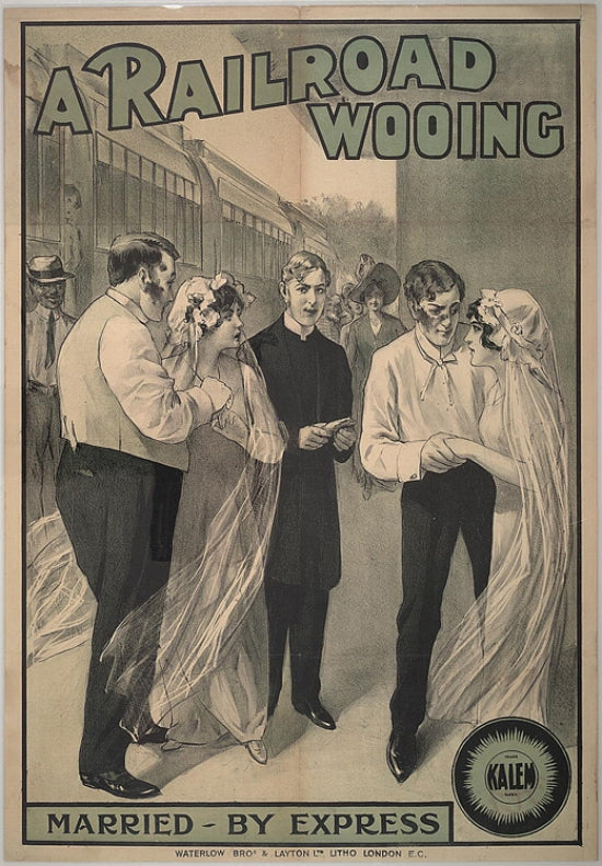 A Railroad Wooing Movie Poster Print showcasing classic cinema art