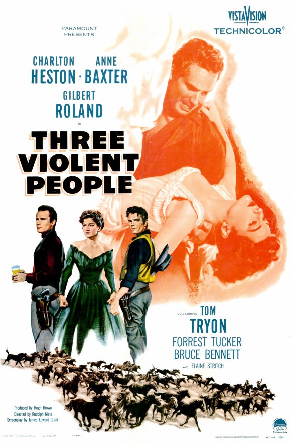 Three Violent People Movie Poster Print showcasing classic cinema style.