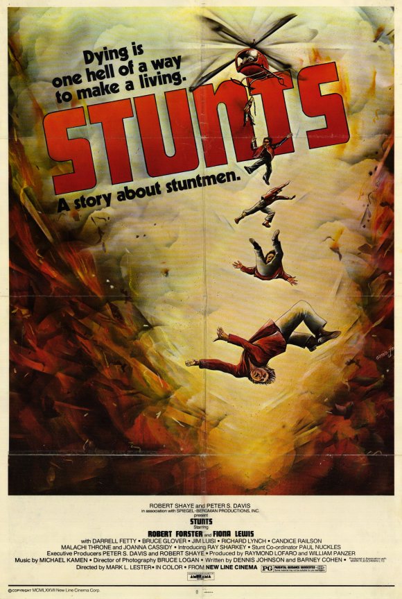 Stunts Movie Poster Print showcasing action and excitement in vibrant colors.