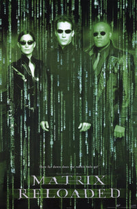 The Matrix Reloaded Movie Poster Print featuring iconic cyberpunk imagery.