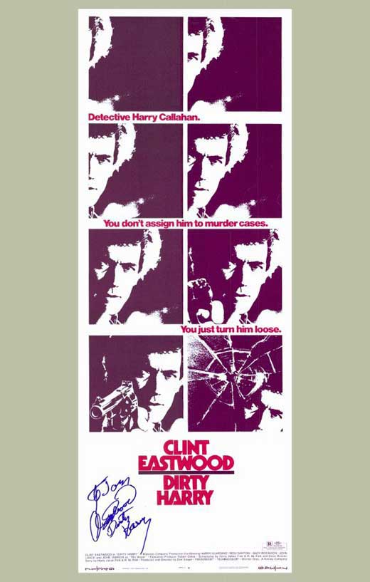 Dirty Harry Movie Poster Print featuring Clint Eastwood in classic film style.