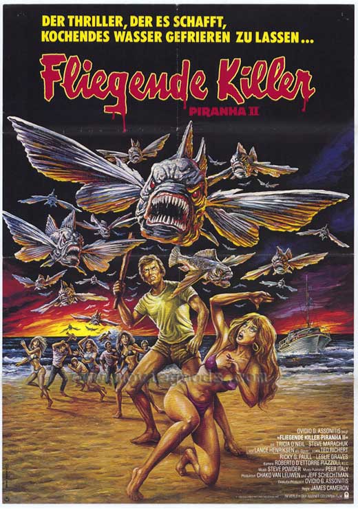 Piranha 2: The Spawning movie poster print showcasing horror imagery.