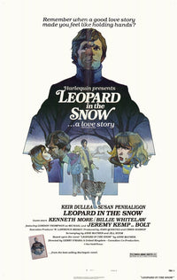 Leopard in the Snow Movie Poster Print featuring a leopard in a snowy landscape.