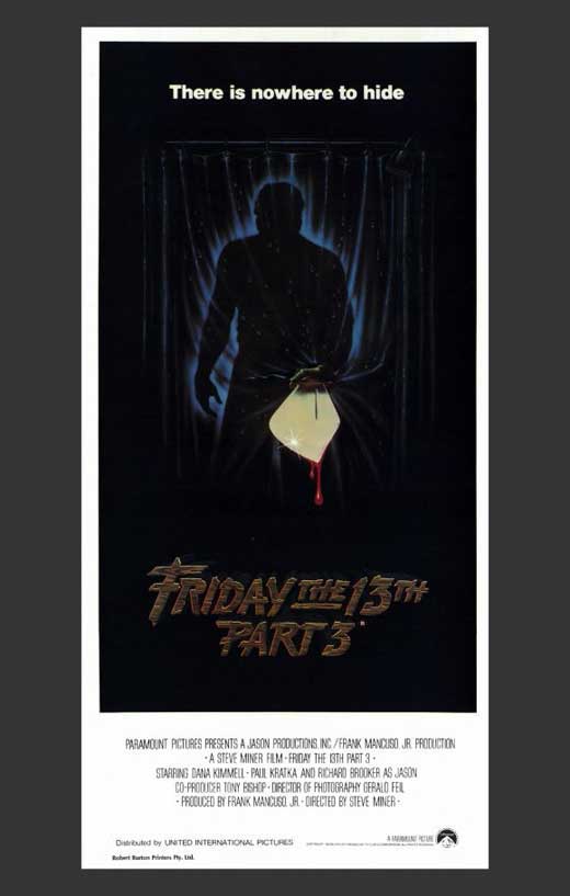 Friday the 13th Part 3 Movie Poster Print featuring iconic horror elements.