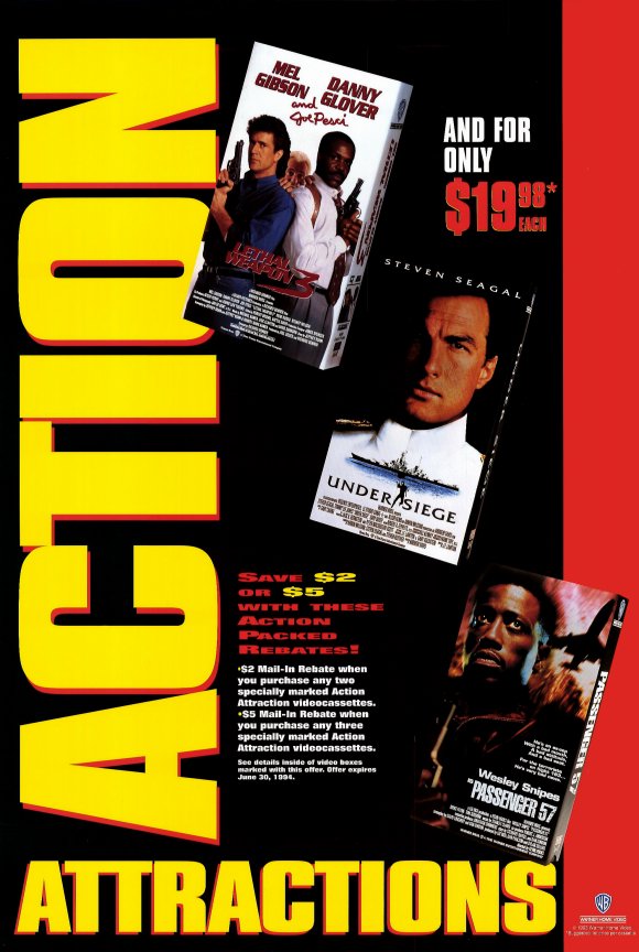 Action Attractions Movie Poster Print featuring vibrant colors and dramatic scenes.