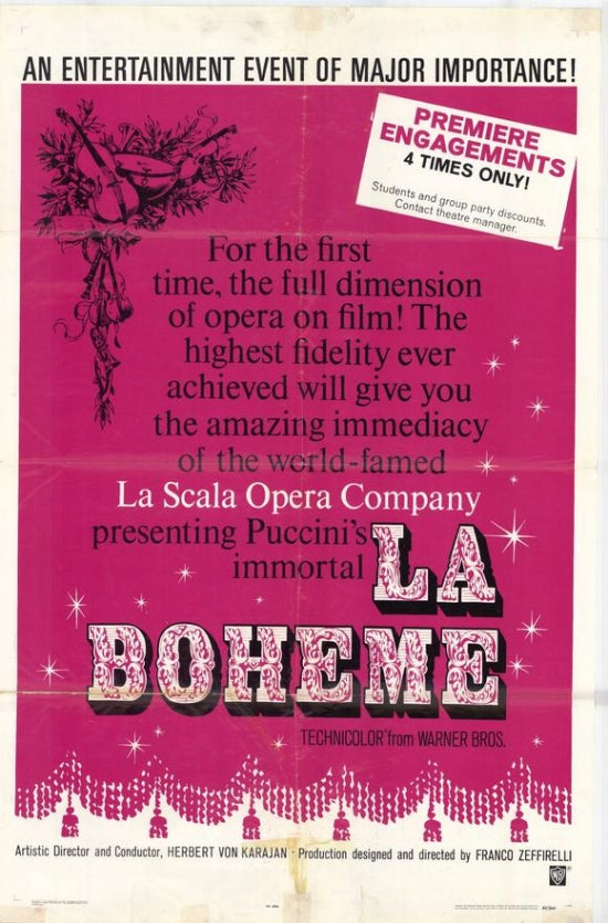 La Boheme Movie Poster Print showcasing classic film art.