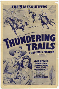 Thundering Trails Movie Poster showcasing a vibrant Wild West scene.