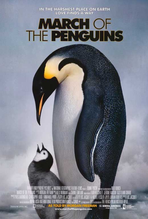 March of the Penguins Movie Poster Print showcasing Emperor penguins in Antarctica.