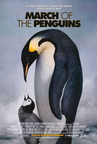 March of the Penguins Movie Poster Print showcasing Emperor penguins in Antarctica.