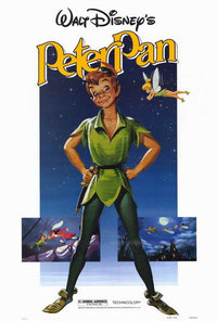 Peter Pan Movie Poster Print featuring Disney characters Peter Pan, Wendy, and Tinker Bell.