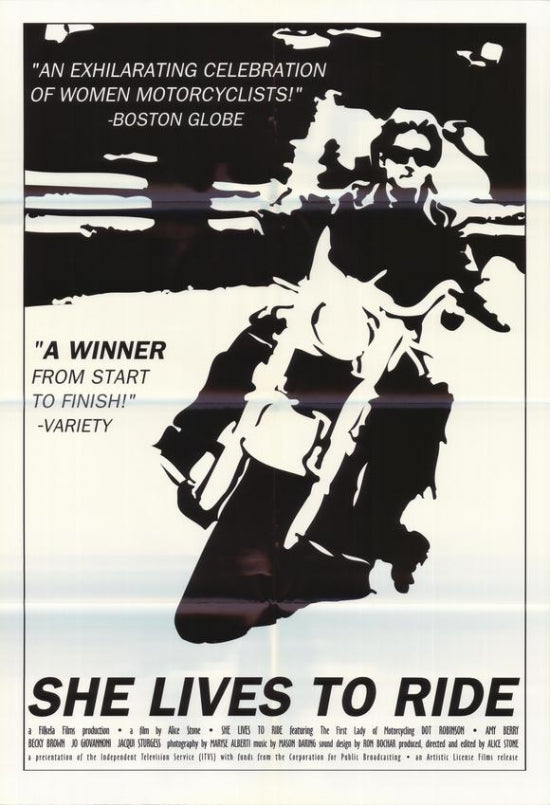 She Lives to Ride Movie Poster Print showcasing a motorcycle adventure.