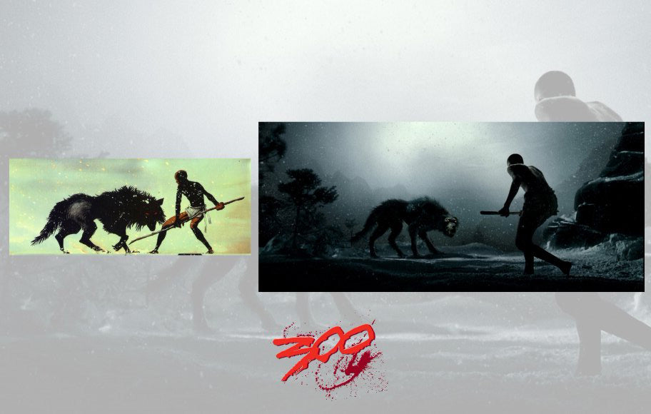 300 Movie Poster Print featuring Spartan warriors in an epic battle scene.