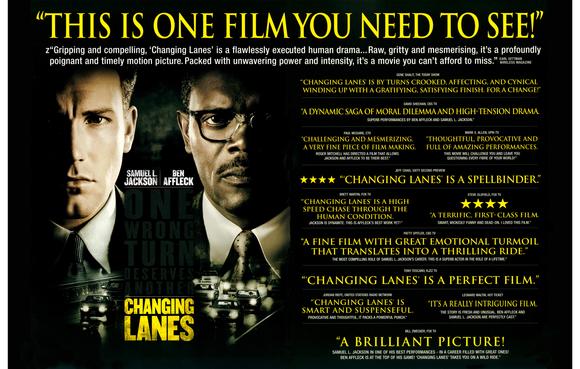 Changing Lanes Movie Poster Print displayed in a stylish setting.