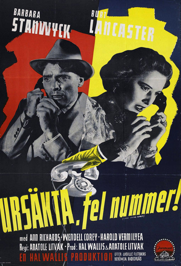 Sorry, Wrong Number Movie Poster Print showcasing a classic film.