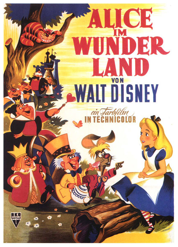 Alice in Wonderland Movie Poster Print featuring whimsical imagery and vibrant colors.