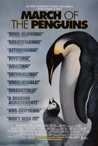 March of the Penguins Movie Poster Print showcasing emperor penguins in Antarctica.