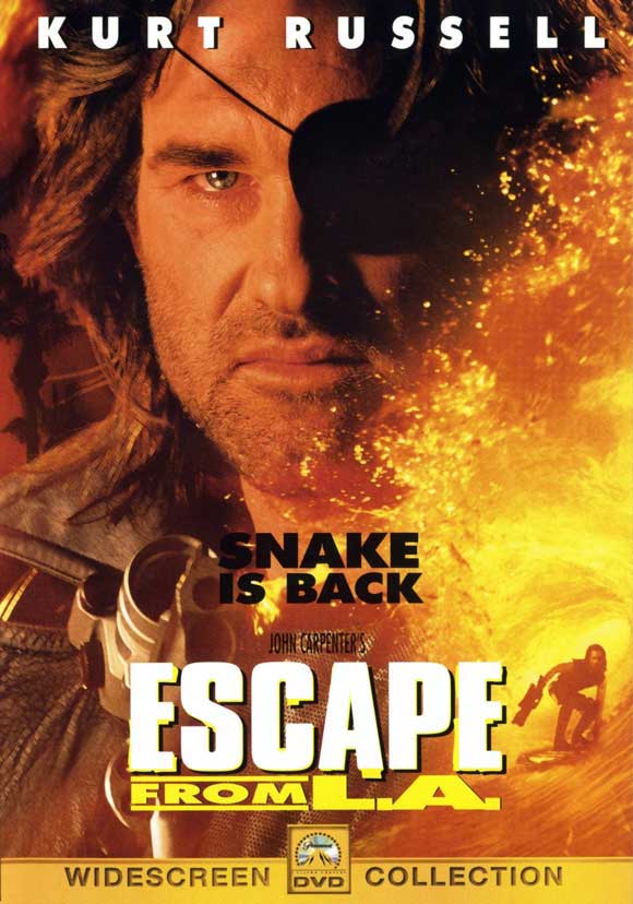 Escape from L.A. Movie Poster Print showcasing iconic film scenes and vibrant colors.