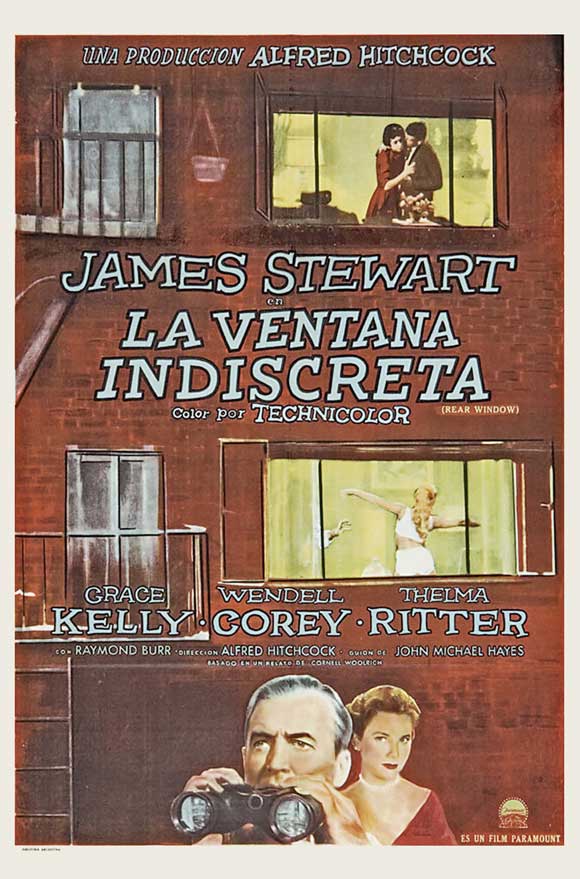 Rear Window Movie Poster Print featuring iconic suspenseful artwork.