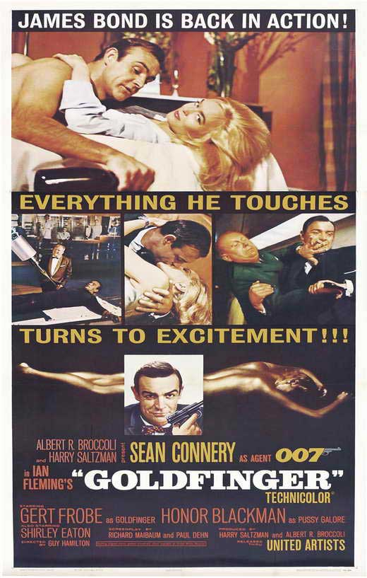 Goldfinger Movie Poster Print featuring James Bond iconic imagery.