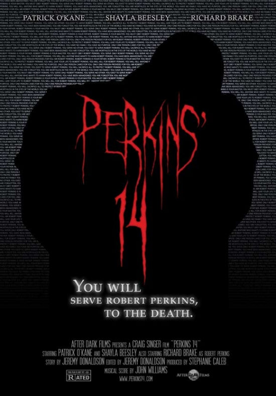 Perkins' 14 Movie Poster Print showcasing horror theme artwork.